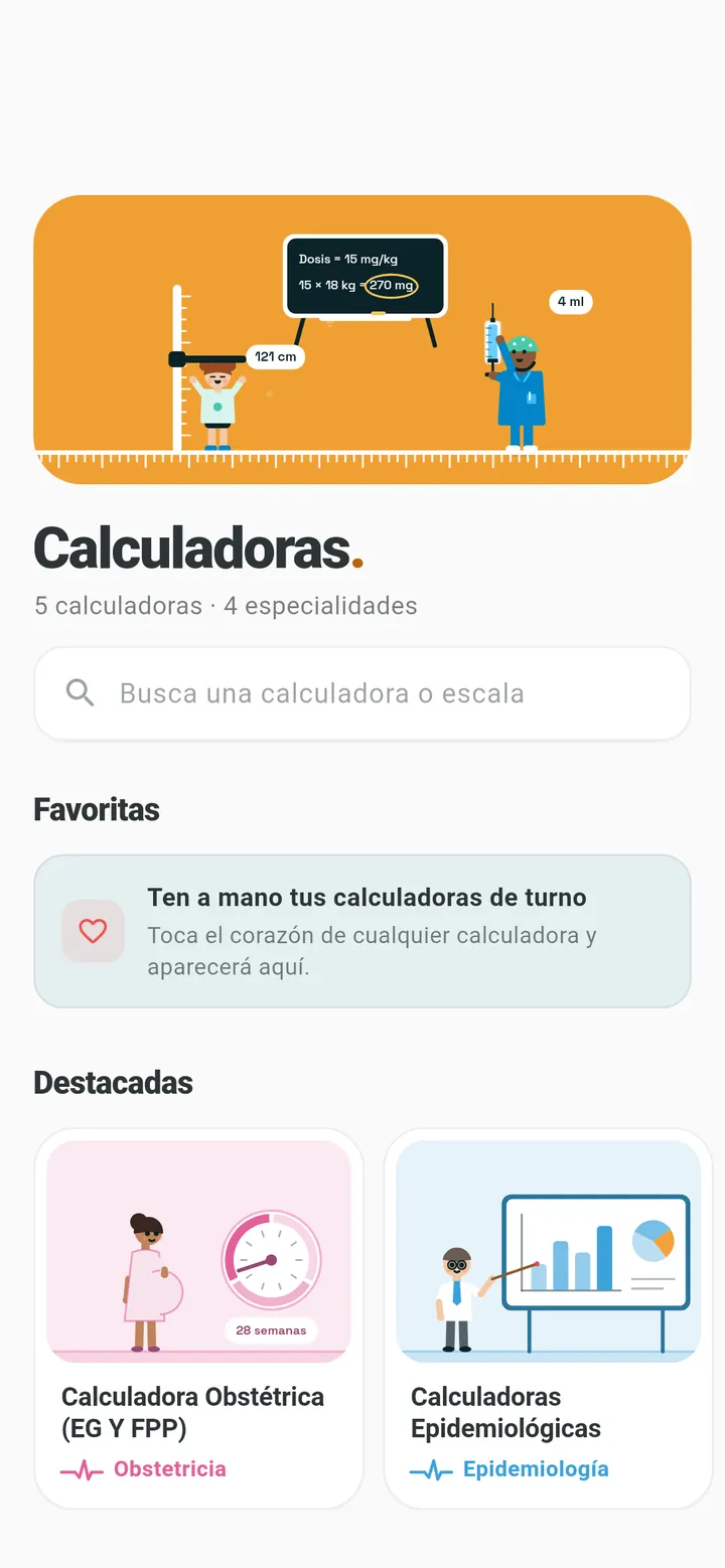 Calculadoras médicas de la app Empirica: favoritas y destacadas