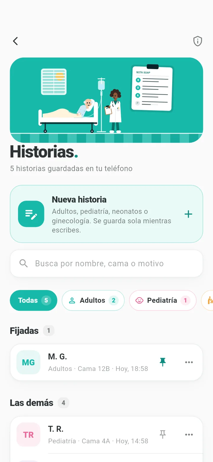Historias clínicas en la app Empirica: plantillas, búsqueda y pacientes fijados con iniciales