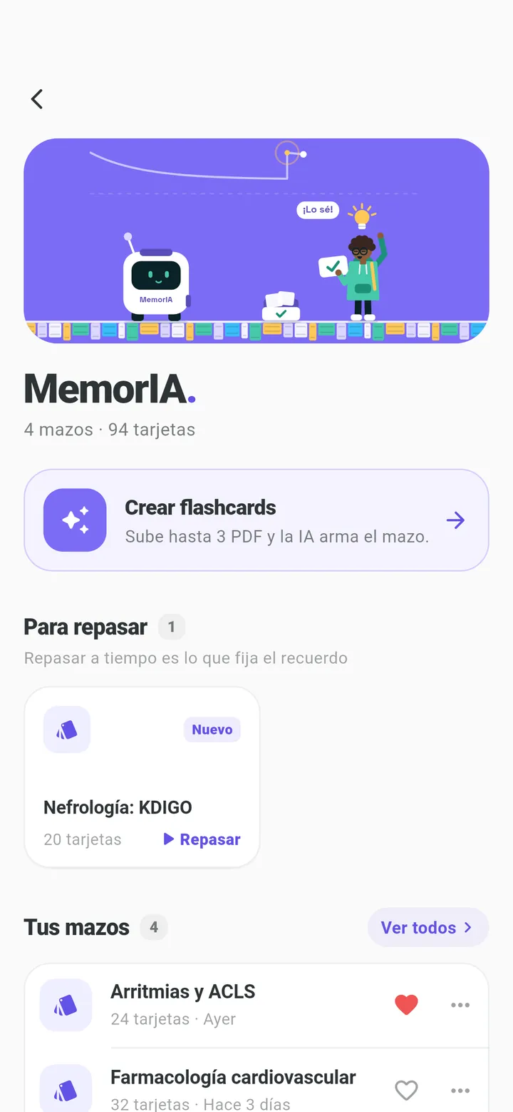 MemorIA en la app Empirica: crear flashcards a partir de tus PDF y repasar tus mazos